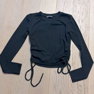 Zara Ribbed Black Long Sleeve Ruched Top Worn Once